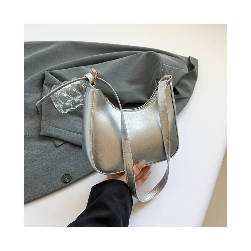 (Silver) Sized Medium Contemporary Handbag Chic Solid Color New Moon Bag With Soft Texture Ideal For Daily Style Various In Colors-image-OPC-PJB2XDJ-NEW