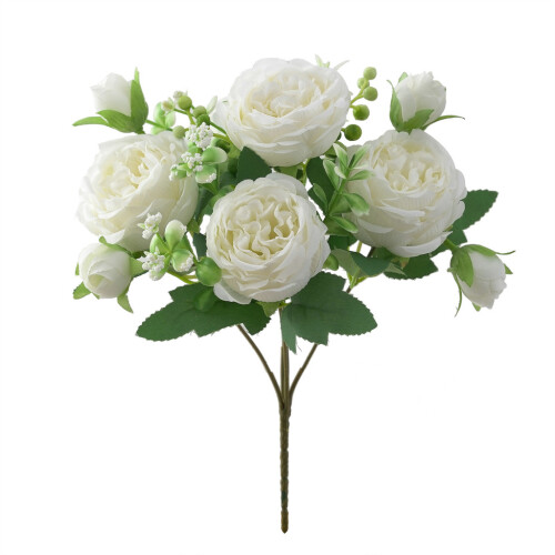 (White) Artificial Peony Silk Flower Home Decor With Elegant Wedding Design Celebration