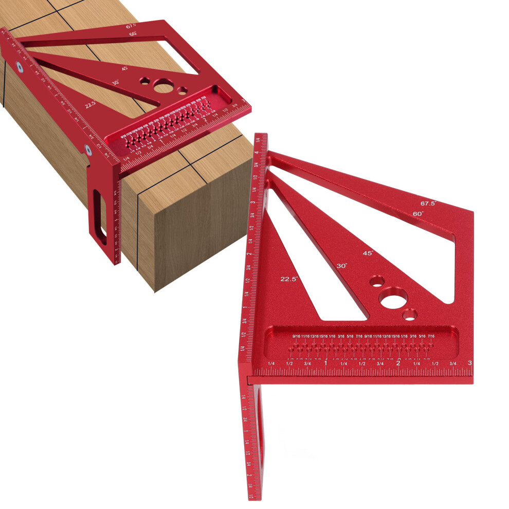 Multifunctional Aluminum Alloy Woodworking Ruler, Red, 300Mm Square Tool 7691331716079