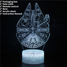 (Millennium Falcon) Star Death Wars Star Millennium Falcon 3d Led Night Lamp Bedroom Decoration Lamp