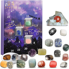 (Purple) Advent Christmas Calendar Natural Crystal Gemstones Collection Box Days 24 Count