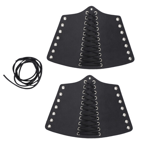 2 Sets Punk Bracer Black Outdoor PU Retractable