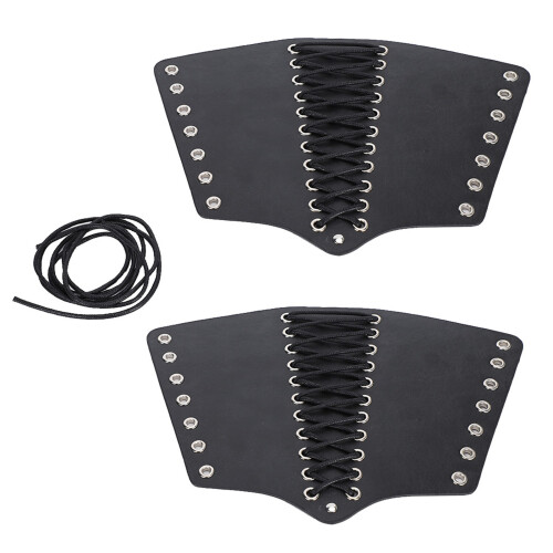 2 Sets Punk Bracer Black Outdoor PU Retractable 2