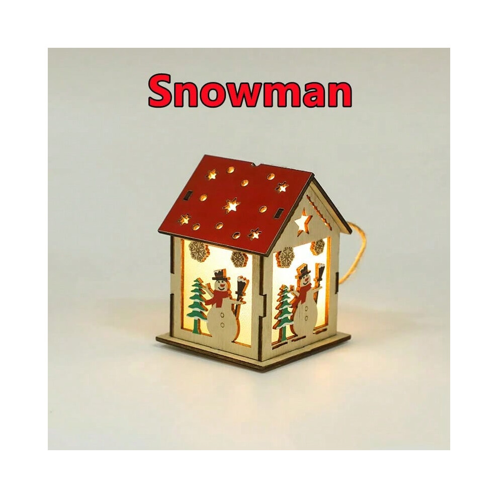 (Snowman, 3PCS) 3-1PC Christmas Decoration Luminous Cabin Snowman Creative Christmas Tree Decor Holiday Luminous Wooden Pendant New Year Gifts-image-OPC-PJB6F8W-NEW