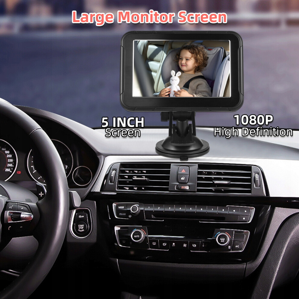 1080P Baby Car Monitor Camera with 5" Screen Night Vision and 360 Rotation