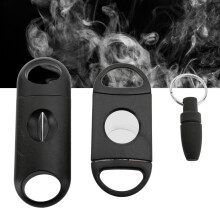Tragbares V-Abschnitt- & Punch-Zigarrenschneider-Set – Edelstahl & Kunststoff, schwarz