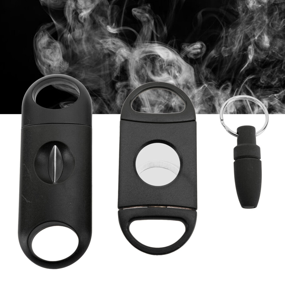 Compact Stainless Steel Cigar Cutter & Punch Set - Sleek Black