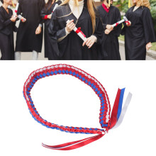 120CM Handmade Graduation Lei Necklace, Adjustable, Red Blue White