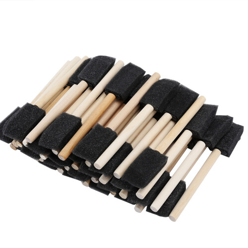 50Pcs Foam Brush Black Sponge Wood Handle Paint 1