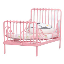 Puppenhaus-Metallbett im Maßstab 1:12, Rosa-Blume, 11,5 7 8 cm