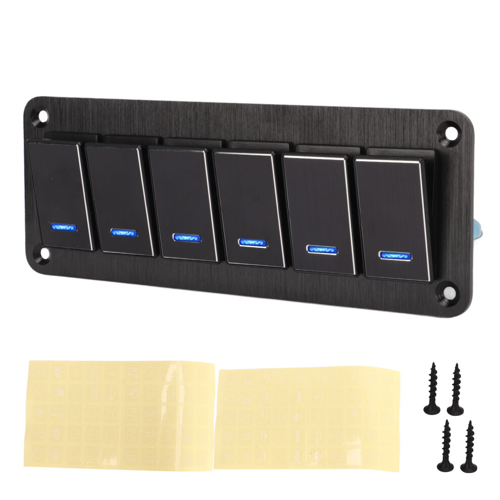 6 Gang Waterproof Toggle Switch Panel Dc12v To 24V Blue/Light 9121376108754