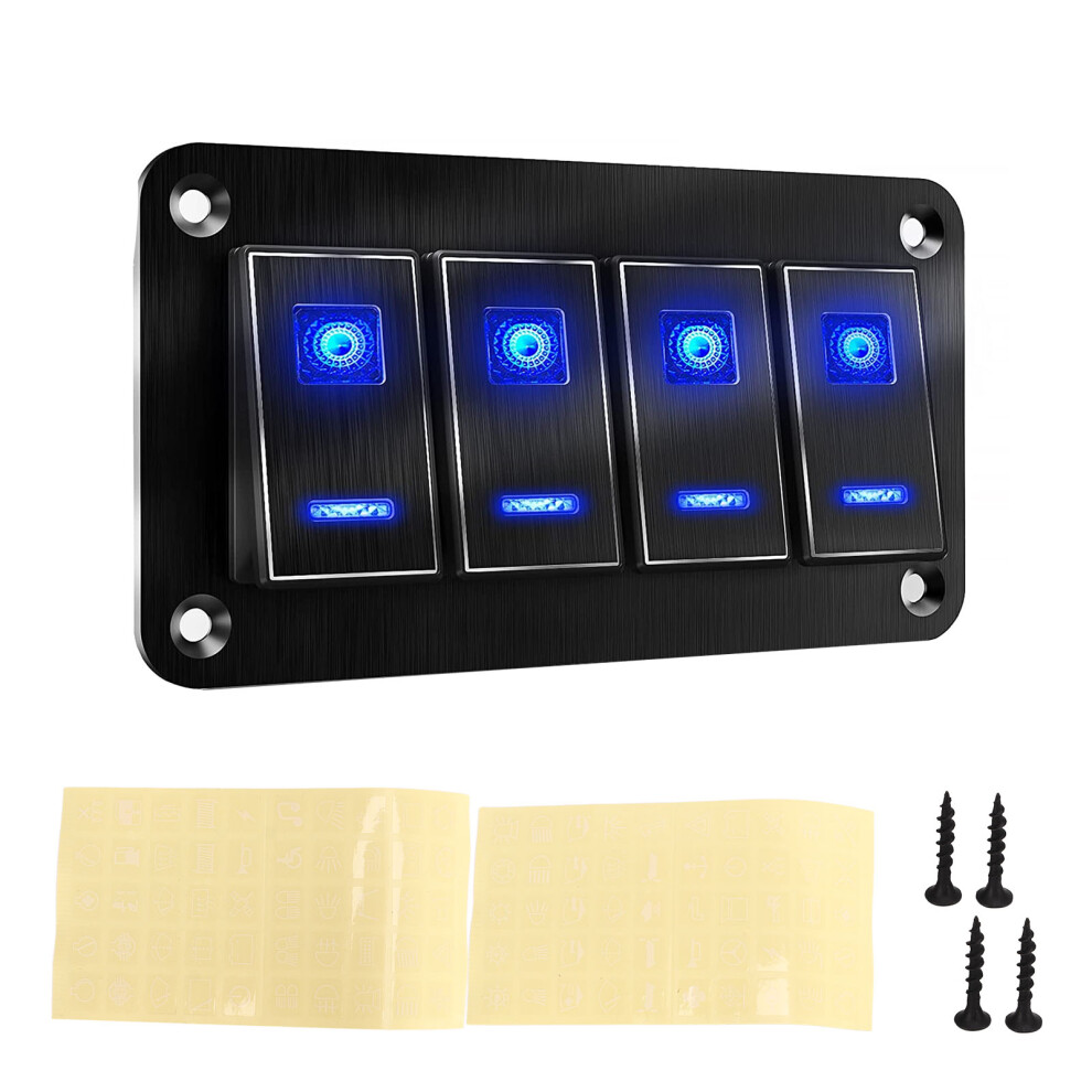 4 Gang Rocker Switch Panel Aluminum Alloy 9121376108815