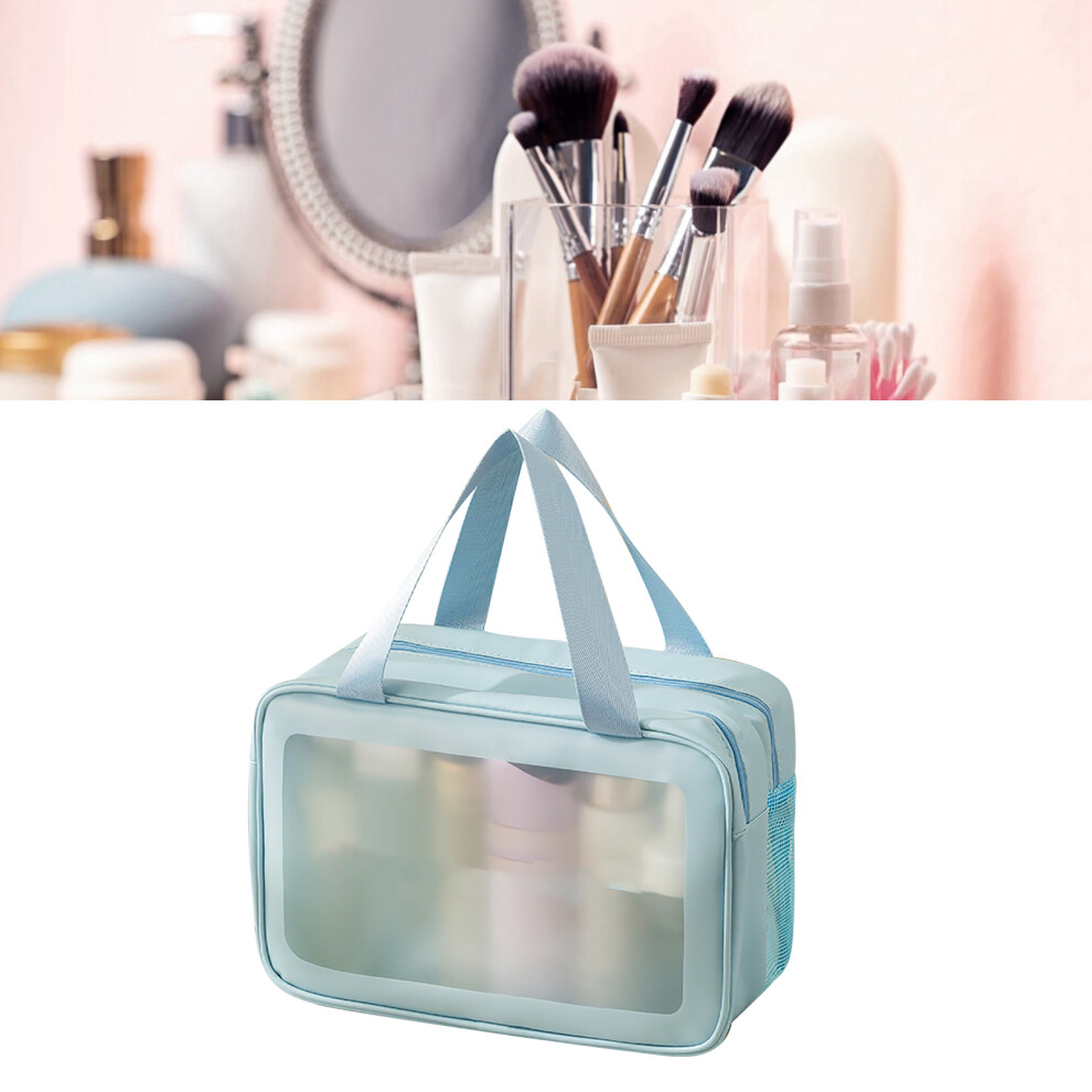 Blue Large Waterproof Pvc Makeup Bag With Double Layer, 31X15x21cm,