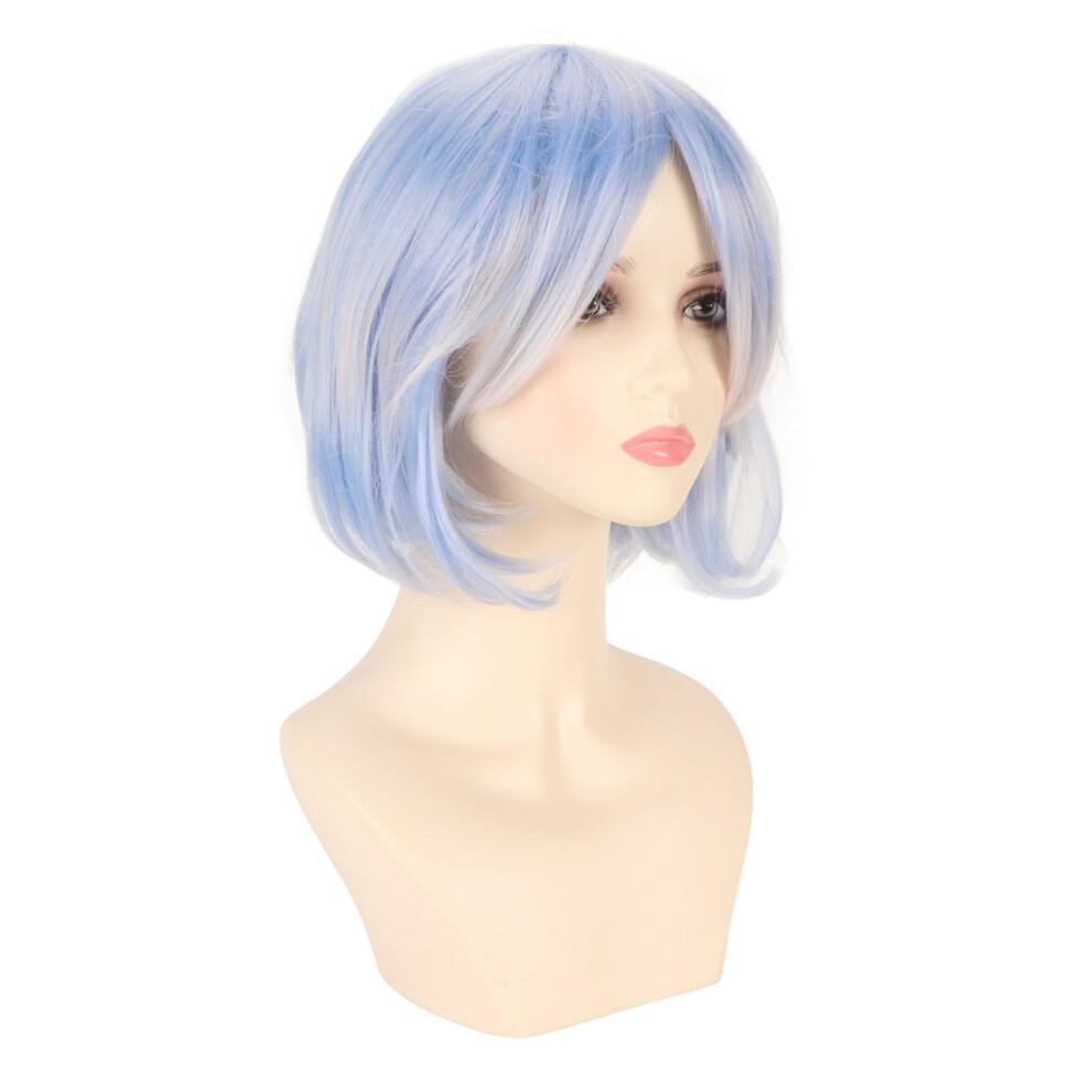 Blue Short Synthetic Wavy Wig, High Temp. Breathable Synthetic Hair