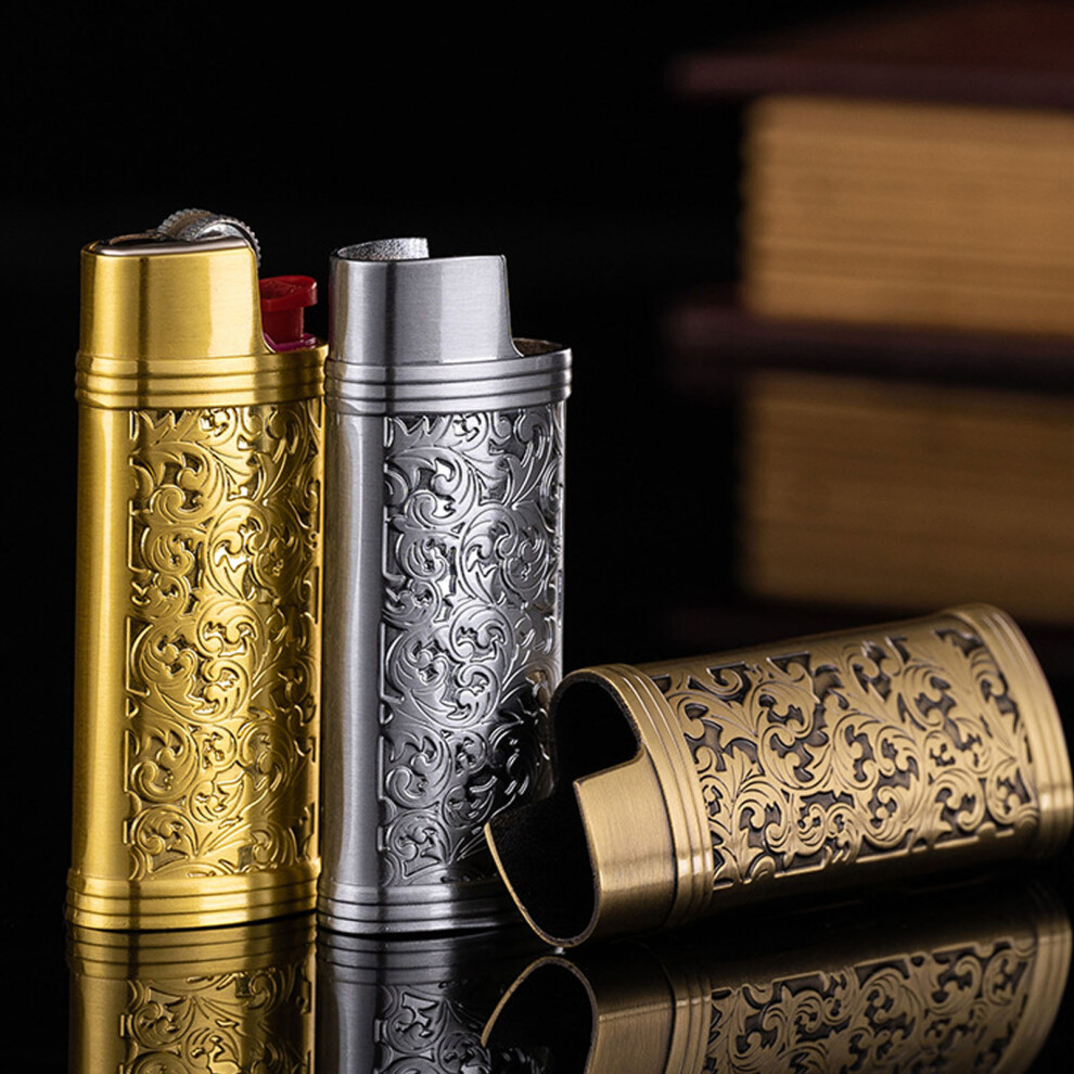 Bronze 2Pcs Zinc Alloy Lighter Cover Retro Pattern Portable Protective Sleeve