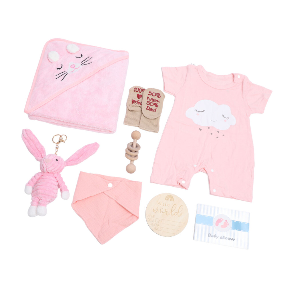 Baby Shower Gift Basket With Clothes, Doll, Rattle, Bibs & Socks In Pink