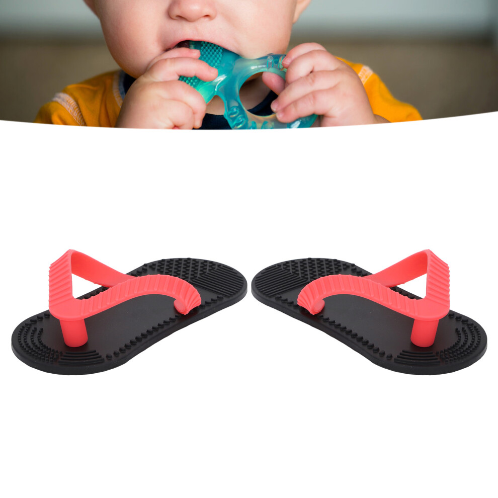 2Pcs Flip Flop Silicone Baby Teether, Soothe & Reduce Soreness Black