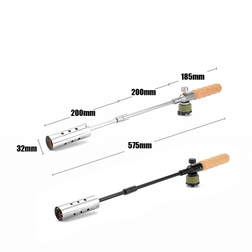 Wood Handle Camping Flamethrower Gas Torch, 380mm, Silver 1