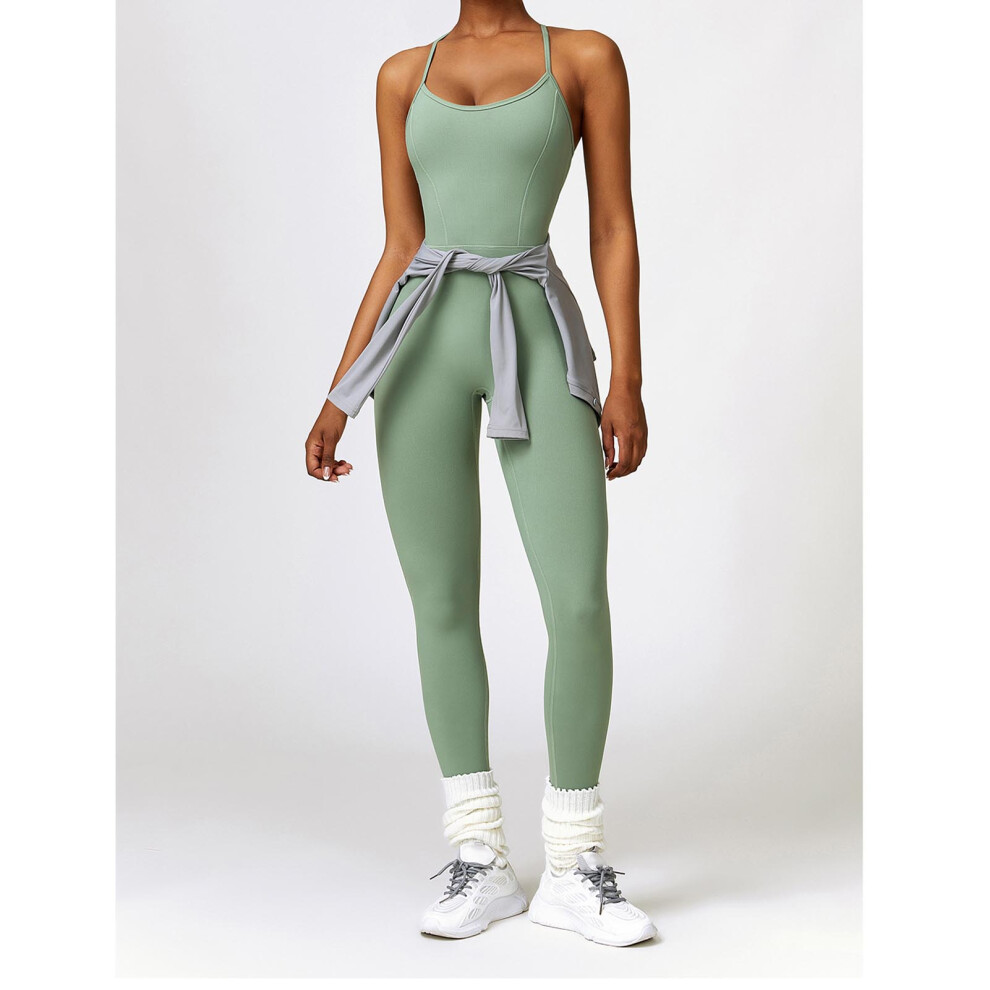 Women U Neck Jumpsuit Slip-On Tank Green S-XL | Slim Fit, Stretchy-image-OPC-PJB6YWY-NEW