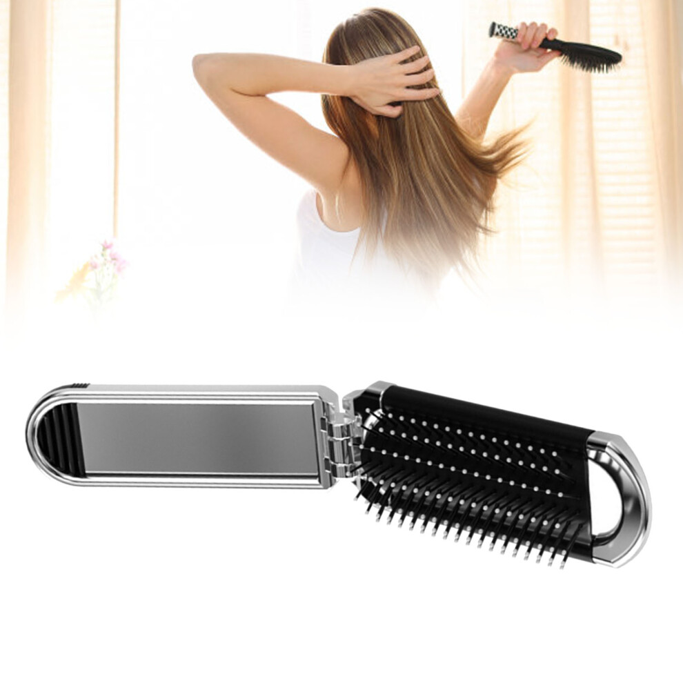 Portable Folding Hair Brush with Mirror, Anti-Static, 110mm