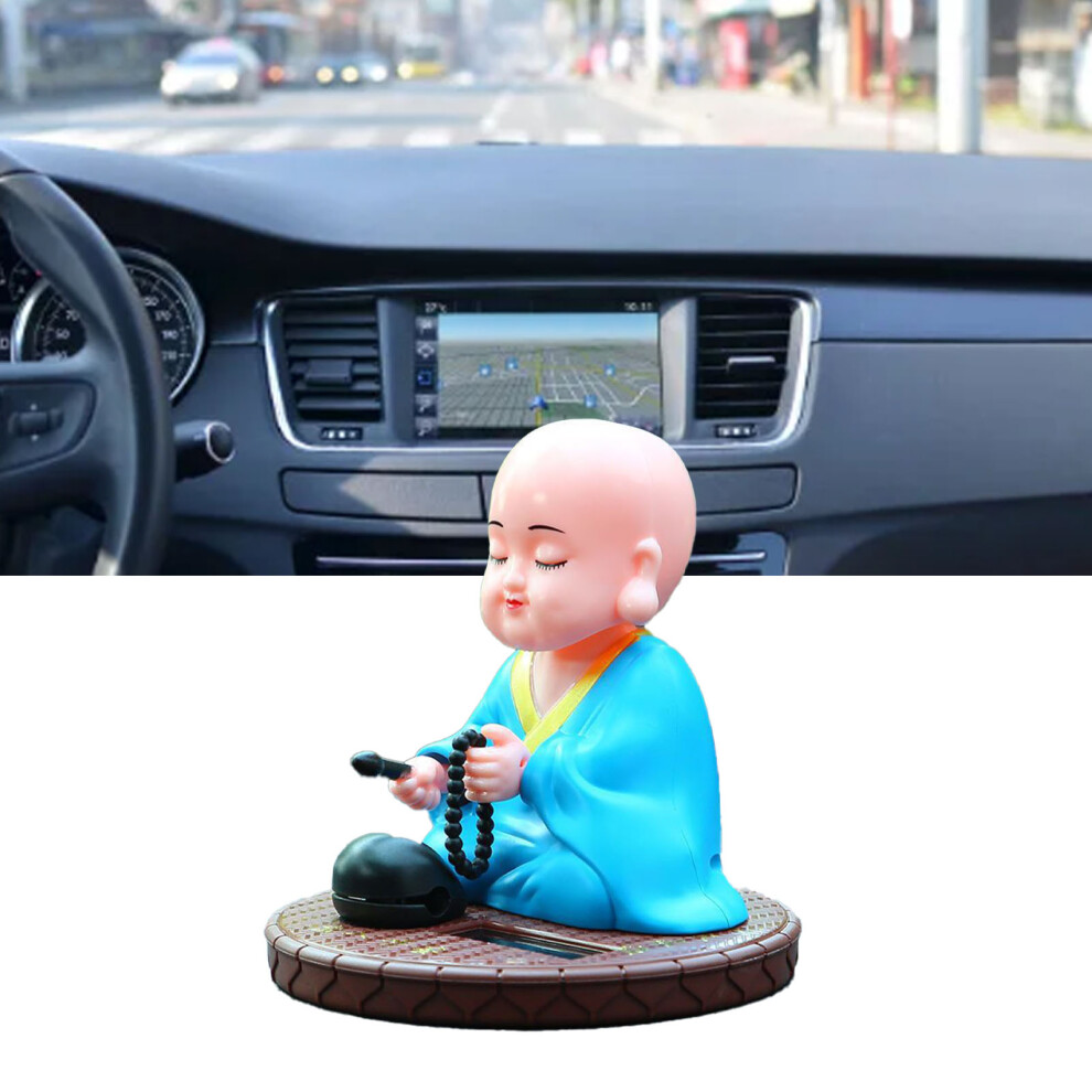 Little Monk Solar Buddha Ornament, Auto Nodding Knocking Car & Home Decor, Blue