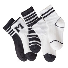 Kids Socks 5 Pairs Combed Cotton Black White Stripe 1-3 Years