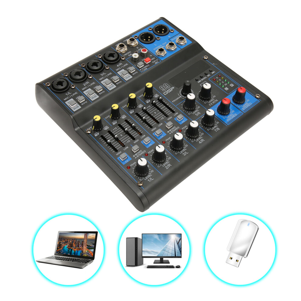 8 Channel Sound Mixer Board with Bluetooth, 99 DSP Effects