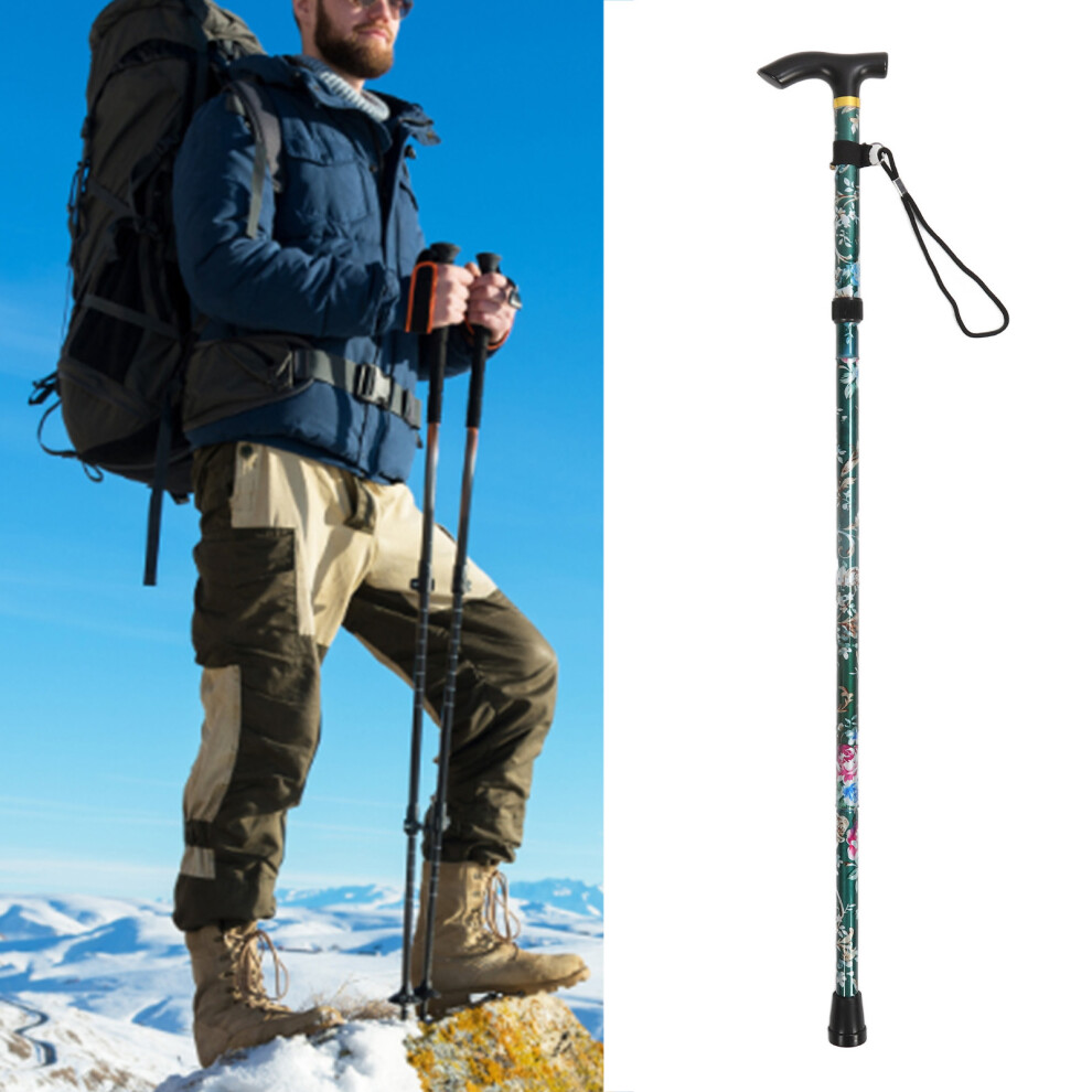 Lightweight Adjustable Aluminum Folding Walking Cane, Green Print, 5 Levels
