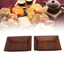 2Pcs Square Wooden Dessert Plates 8.5x8.5cm Japanese Style Solid Wood