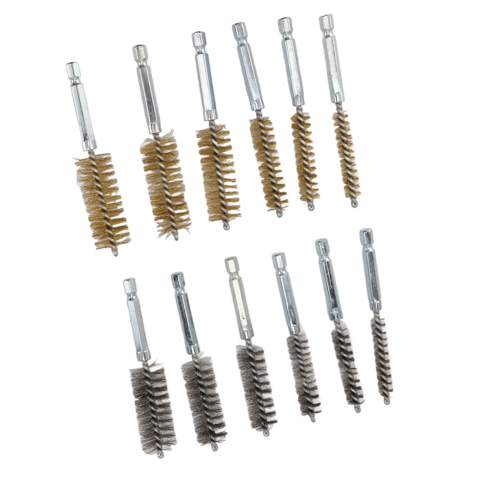 12Pcs Bore Drill Wire Brush Set, Copper & Iron, 8-19Mm 9321331931230