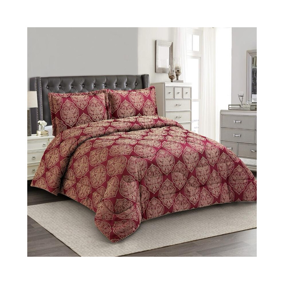 (Bridal Burgundy, Double) Elegant Floral Jacquard Bedspread Set with Pillow Shams - Cozy Night's Sleep - Perfect for Bedroom Decor-image-OPC-PJB76GY-NEW