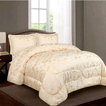(Zara Gold, Double) Elegant Floral Jacquard Bedspread Set with Pillow Shams - Cozy Night's Sleep - Perfect for Bedroom Decor