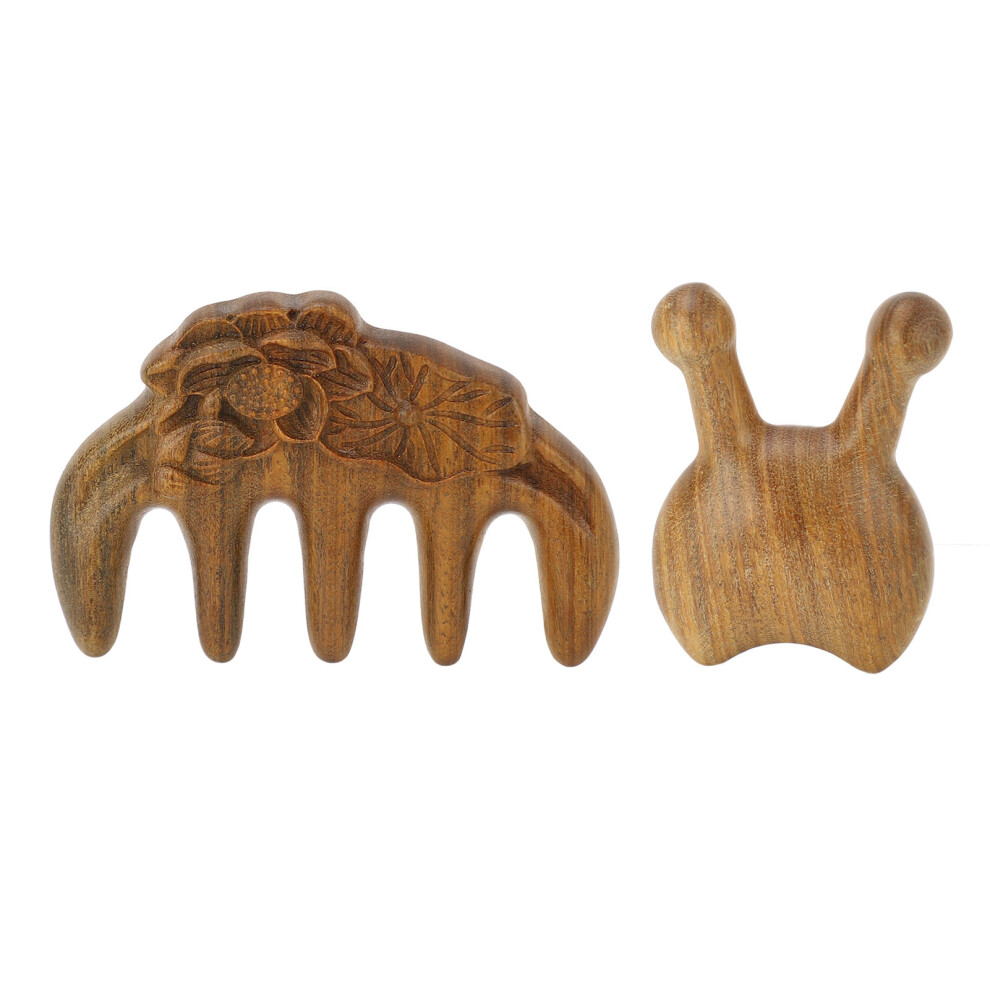 Unisex Wooden Massage Comb Set With Y-Shape Scalp & Nose Scraper, Sandalwood