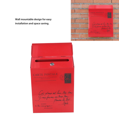 Rustic Red Iron Wall-Mounted Locked Mailbox with 3 Hooks, Waterproof 2