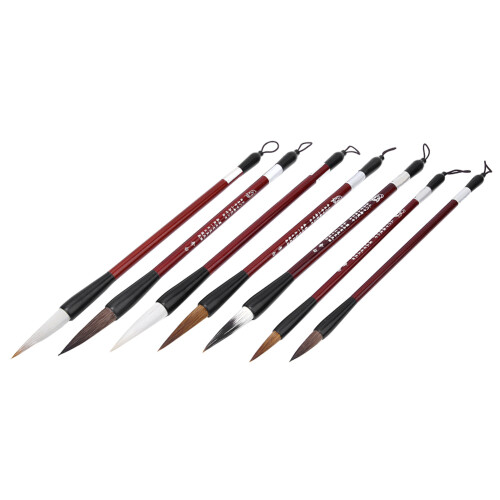 7Pcs Calligraphy Brush Weasel Hair Wood Handle 2