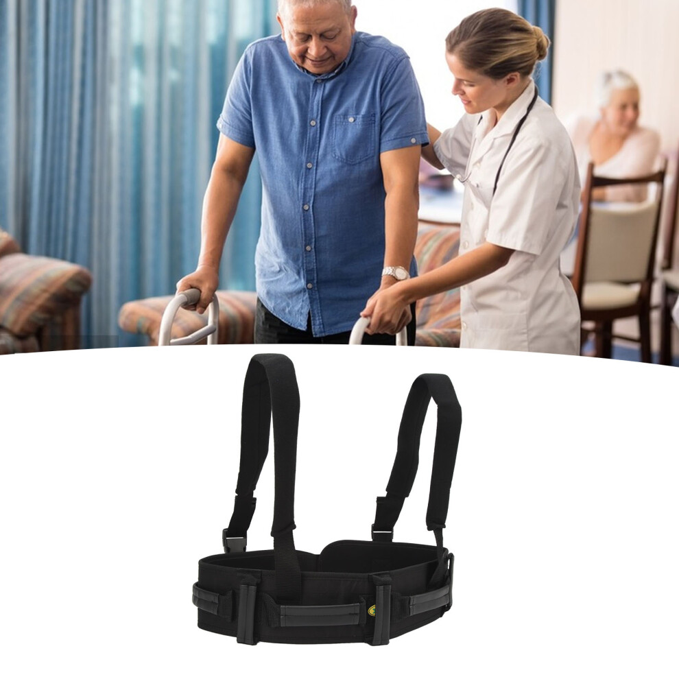Black L Transfer Gait Belt with Buckle for Secure Wheelchair Use