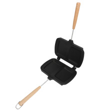 Double Side Sandwich Baking Pan Aluminum Alloy with Wooden Handle for Gas Stoves