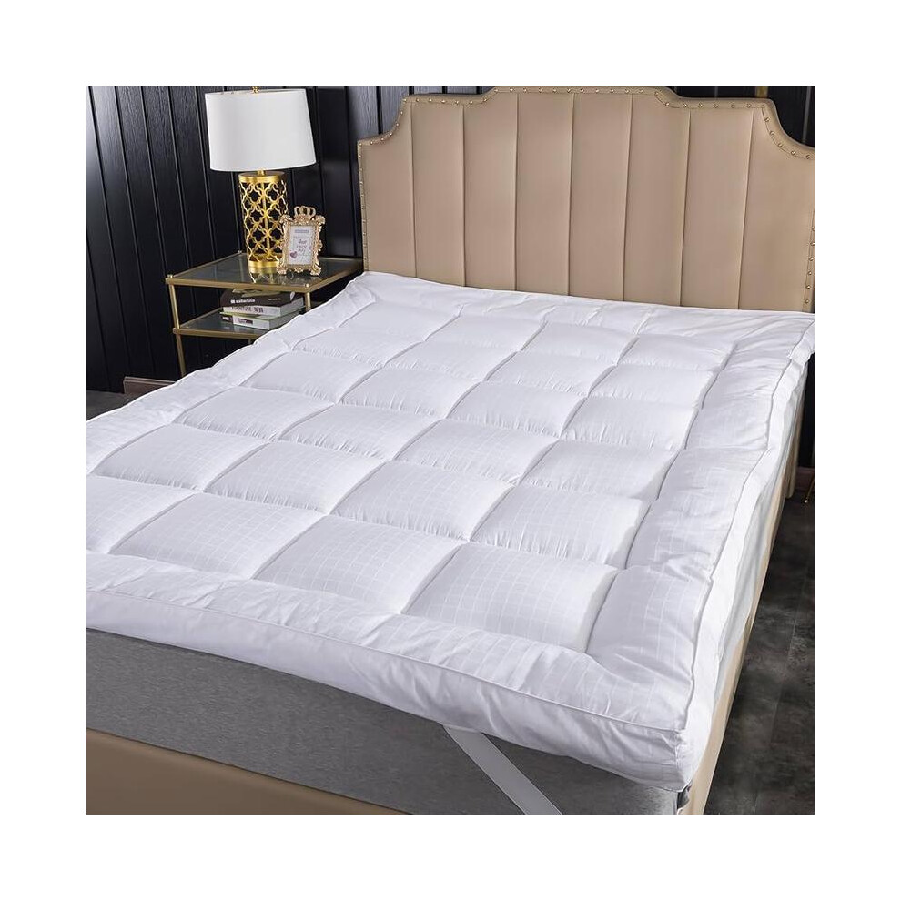 (White Topper, Super King) Affordable Hotel Quality 10CM Extra Deep Mattress Topper with Quilted Box Stitched Design and Strong Elastic Bands-image-OPC-PJB7F6W-NEW