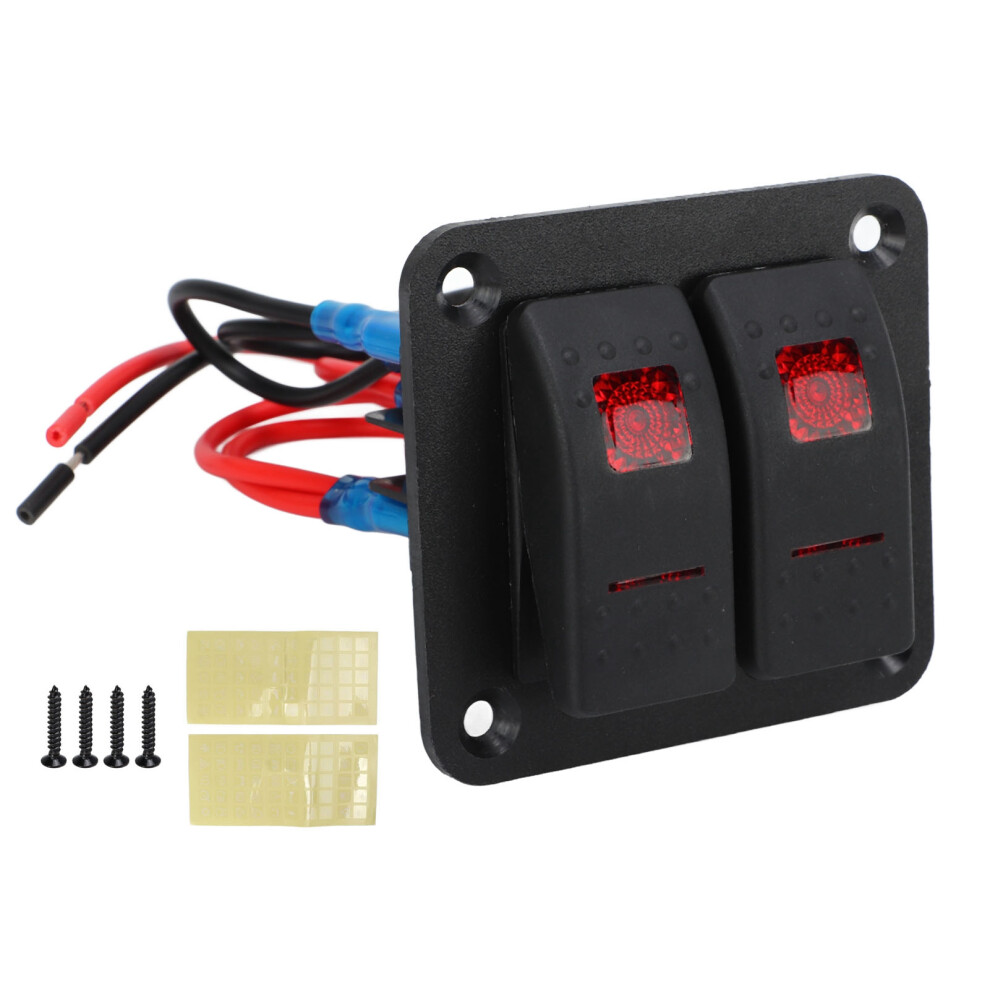Rocker Switch Panel 2 Gang On Off Pre Wired Red 9121376137716