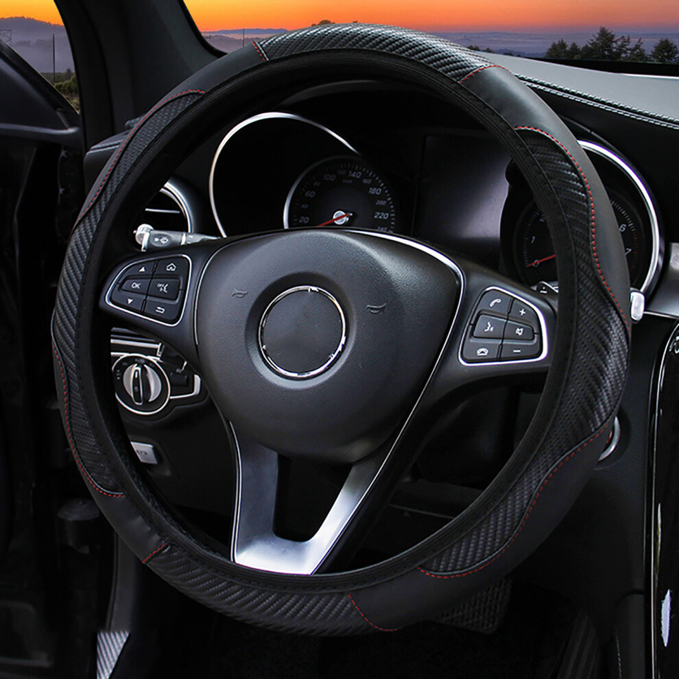 38Cm Steering Wheel Cover Carbon Fiber Style Black 9121376140051