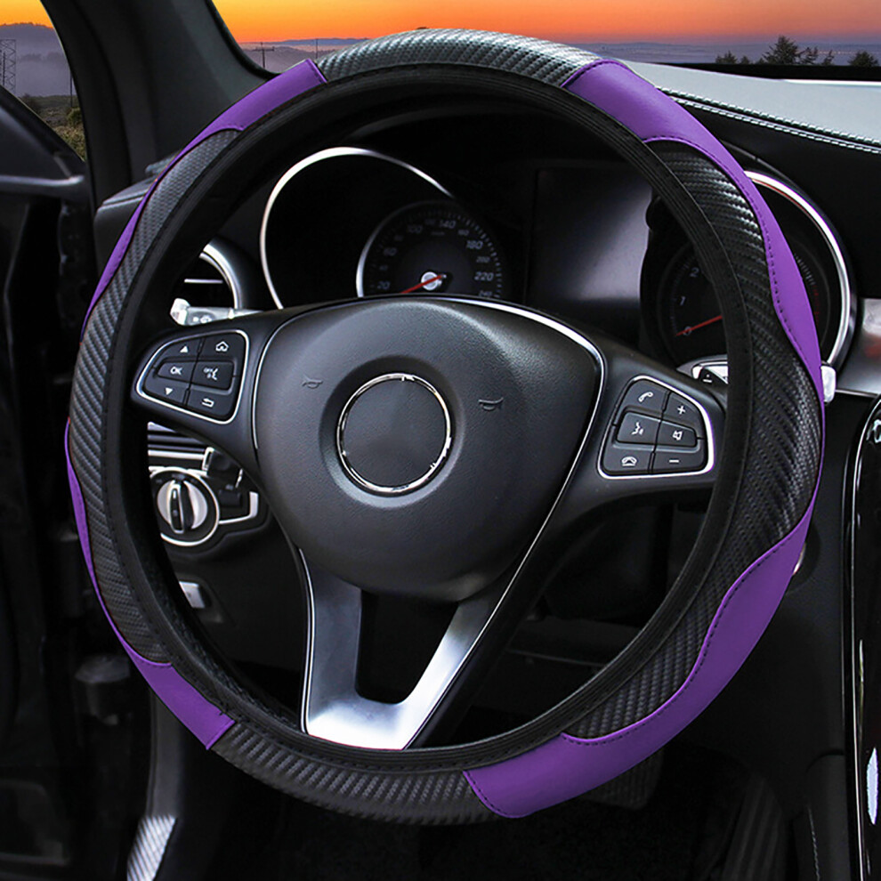 38Cm Steering Wheel Cover Carbon Fiber Style Black/Purple 9121376140082
