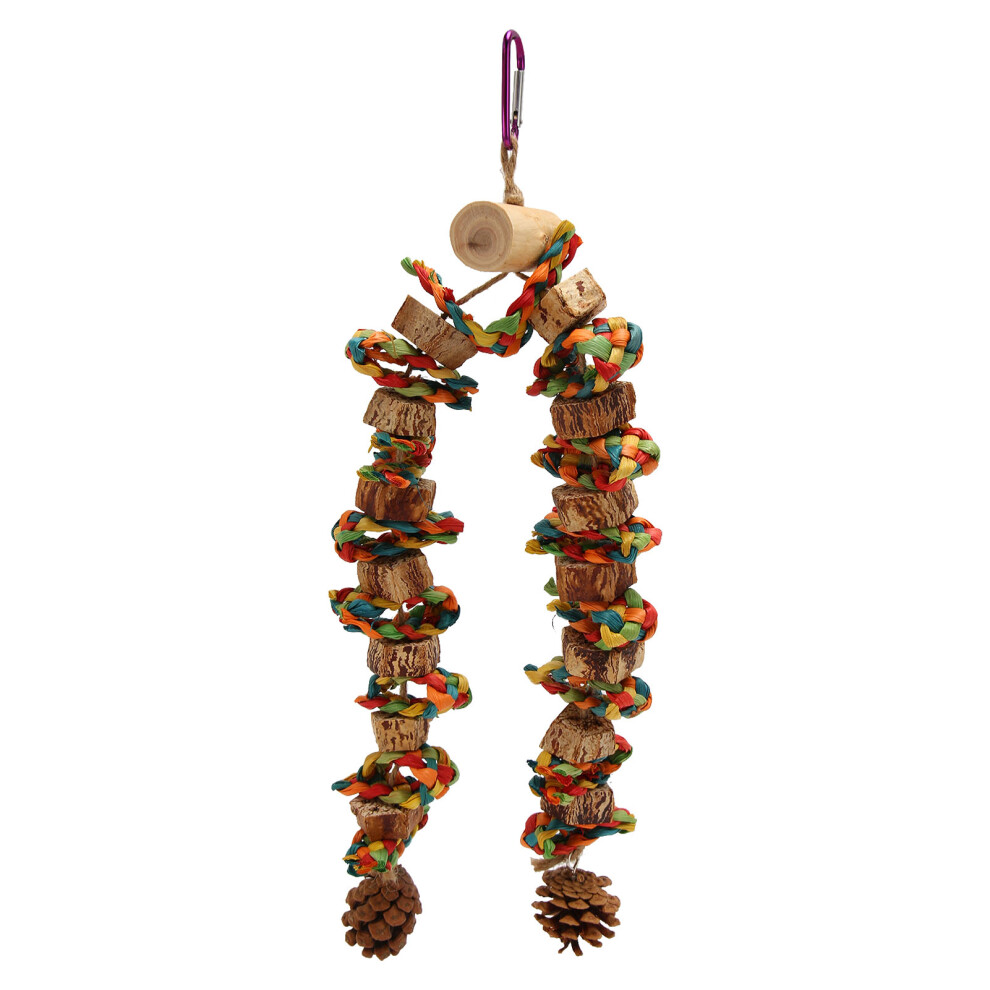 Colorful Parrot Chewing Toy with Logs, Nuts & Pine Cones for Medium & Large Birds