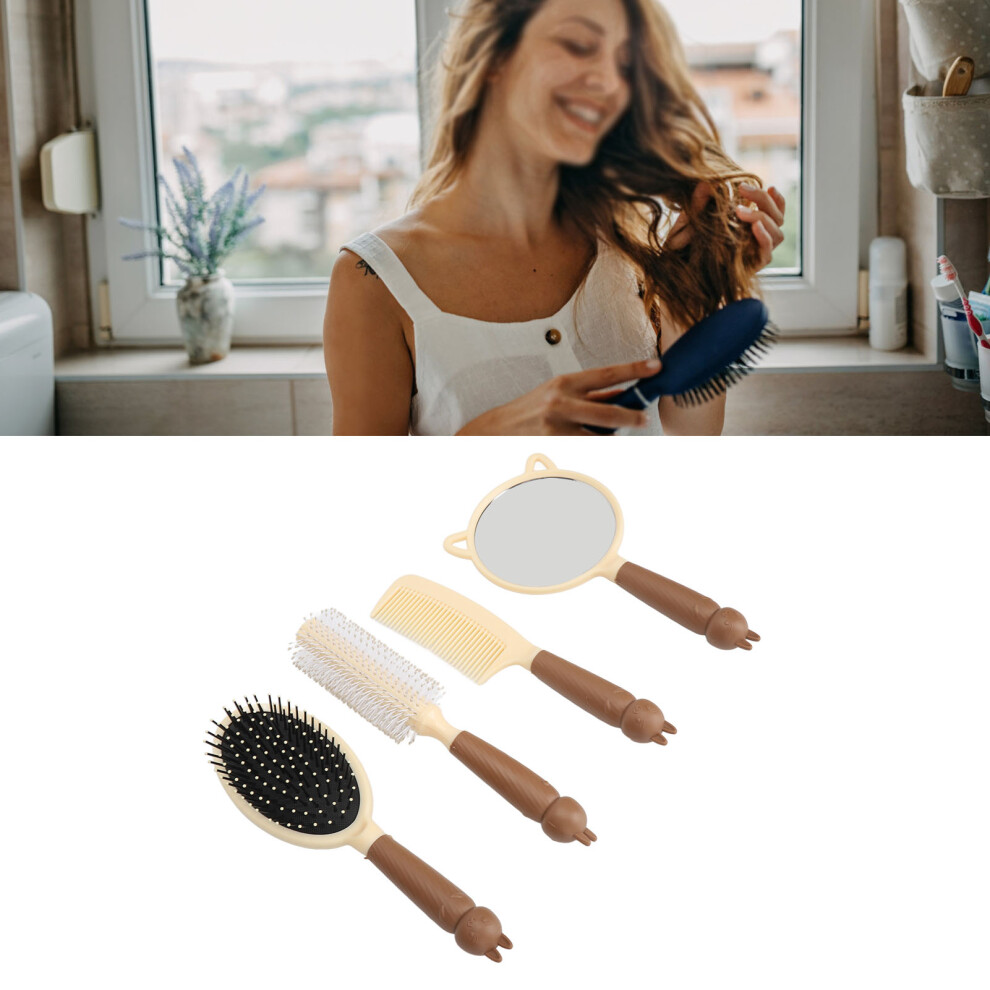 4PCS Women Cartoon Hair Brush Comb Set with Mirror, Travel & Home