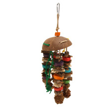 Parrot Toy Coconut Shell Wooden Blocks Colourful Chewing for Cages