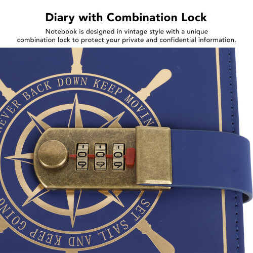 Blue A5 Travel Diary with 100 Sheets and Combination Lock 2