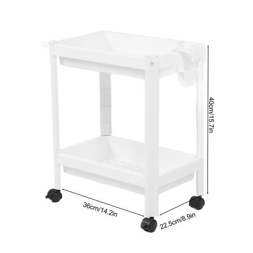 Bathroom Tower Shelf Plastic 2-Layer White with Wheels Storage Organizer 1