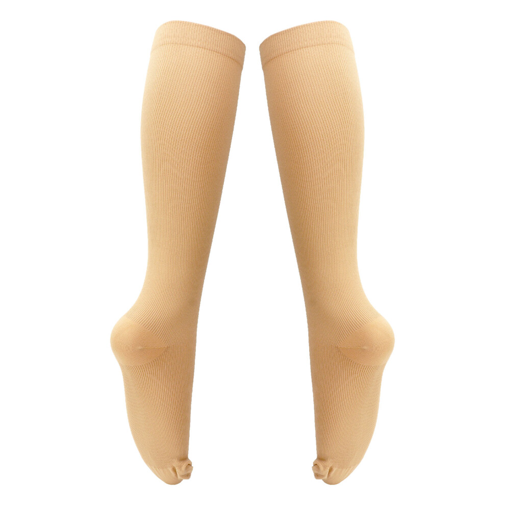 Knee High Women Compression Socks 15-20mmHg Zipper Closure Skin Color XXL