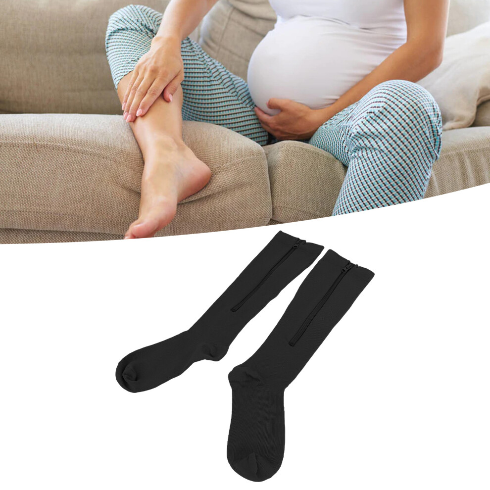 Black Zipper Compression Socks For Women L/Xl 15Â20Mmhg Knee High