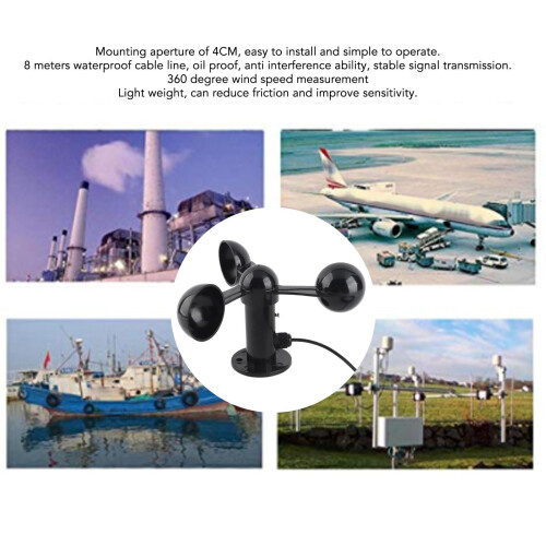 Wind Speed Anemometer Sensor with 8M Waterproof Cable 3 Cups Anti-Interference 2