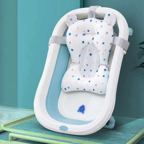 Secure Baby Bathtub Mat With Head Support & Quick Drying Loop 2